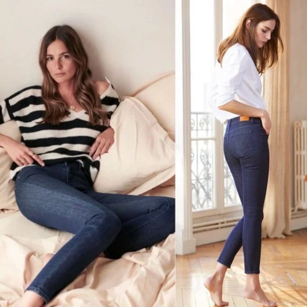 Sezane Perfect Slim Jeans Dark Blue High Rise Size‎ 25 French Minimalist Denim